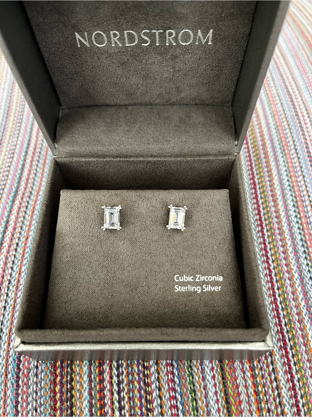 Nordstrom Sterling Silver Cubic Zirconia Emerald-Cut Stud Earrings